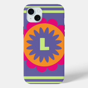 オレンジとピンクのフローラシェイプイラストレーション iPhone 15 MINIケース