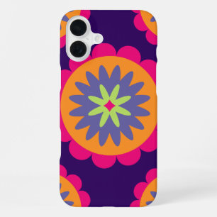 オレンジとピンクのフローラシェイプイラストレーション iPhone 16 PLUSケース