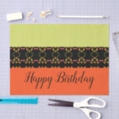 オレンジとピンクのフローラティッシュペーパー 薄葉紙 (クラフト)