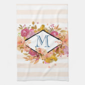 オレンジとピンクのフローラブーケとダイヤモンドフレーム キッチンタオル (縦)