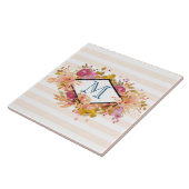 オレンジとピンクのフローラブーケとダイヤモンドフレーム タイル (側面)