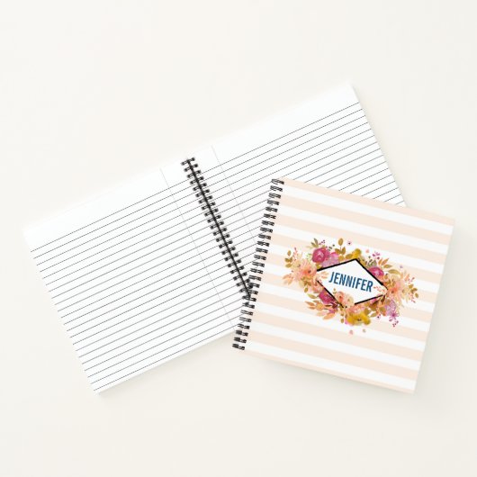 オレンジとピンクのフローラブーケとダイヤモンドフレーム ノートブック (内部)