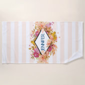 オレンジとピンクのフローラブーケとダイヤモンドフレーム ビーチタオル (正面)