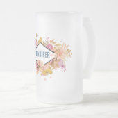 オレンジとピンクのフローラブーケとダイヤモンドフレーム フロストグラスビールジョッキ (正面右)