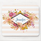 オレンジとピンクのフローラブーケとダイヤモンドフレーム マウスパッド (正面)