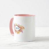 オレンジとピンクのフローラブーケとダイヤモンドフレーム マグカップ (正面左)