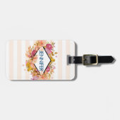 オレンジとピンクのフローラブーケとダイヤモンドフレーム ラゲッジタグ (正面横)