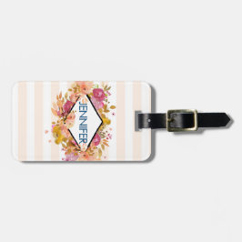 オレンジとピンクのフローラブーケとダイヤモンドフレーム ラゲッジタグ