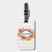 オレンジとピンクのフローラブーケとダイヤモンドフレーム ラゲッジタグ (正面縦)