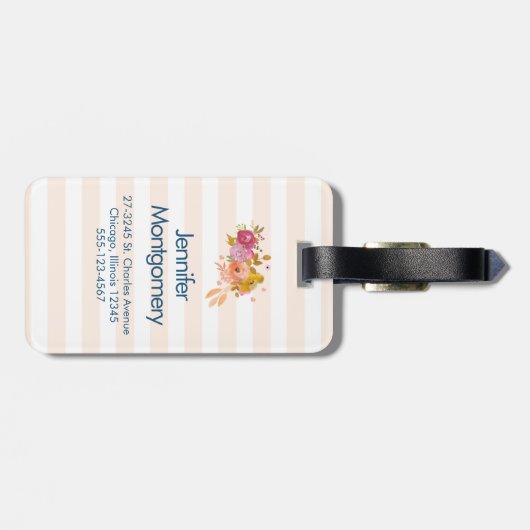 オレンジとピンクのフローラブーケとダイヤモンドフレーム ラゲッジタグ (裏面横)