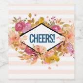 オレンジとピンクのフローラブーケとダイヤモンドフレーム ワインラベル (シングルラベル)