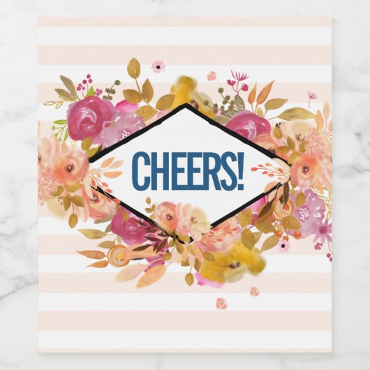 オレンジとピンクのフローラブーケとダイヤモンドフレーム ワインラベル (シングルラベル)