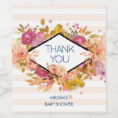 オレンジとピンクのフローラブーケとダイヤモンドフレーム ワインラベル (シングルラベル)