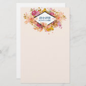 オレンジとピンクのフローラブーケとダイヤモンドフレーム 便箋 (正面/裏面)