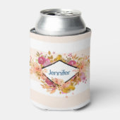オレンジとピンクのフローラブーケとダイヤモンドフレーム 缶クーラー (缶正面)