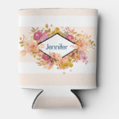 オレンジとピンクのフローラブーケとダイヤモンドフレーム 缶クーラー (正面)