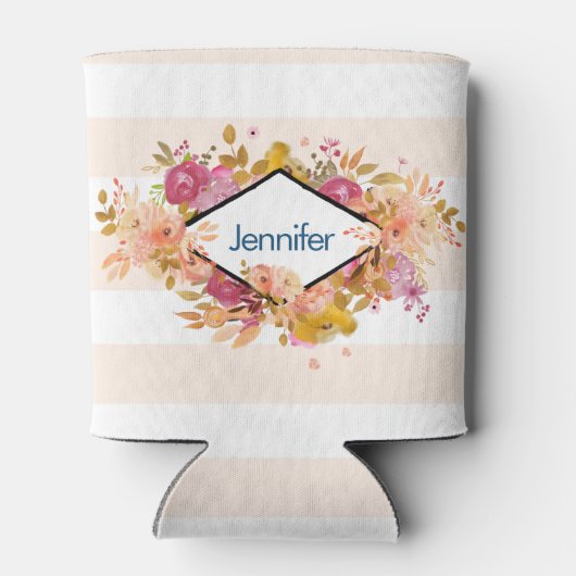 オレンジとピンクのフローラブーケとダイヤモンドフレーム 缶クーラー (裏面)