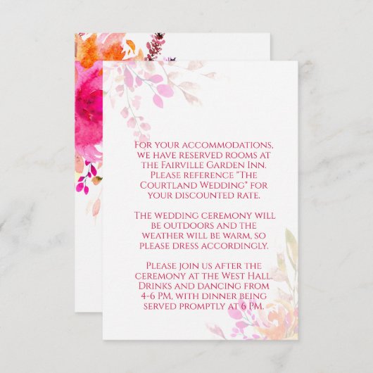 オレンジとピンクのフローラ水色の花結婚の色 エンクロージャーカード (正面/裏面)