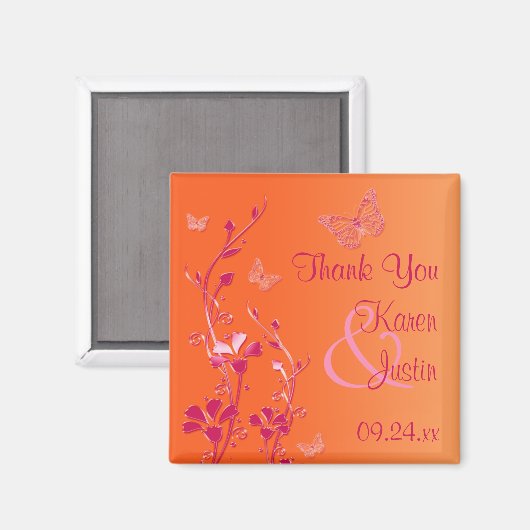 オレンジとピンクのフローラ結婚式の引き出物磁石 マグネット (正面/裏面)