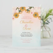 オレンジとピンクのフローラ結婚式招待状 招待状 (スタンド正面)