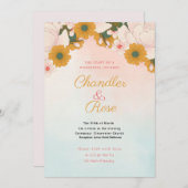 オレンジとピンクのフローラ結婚式招待状 招待状 (正面/裏面)