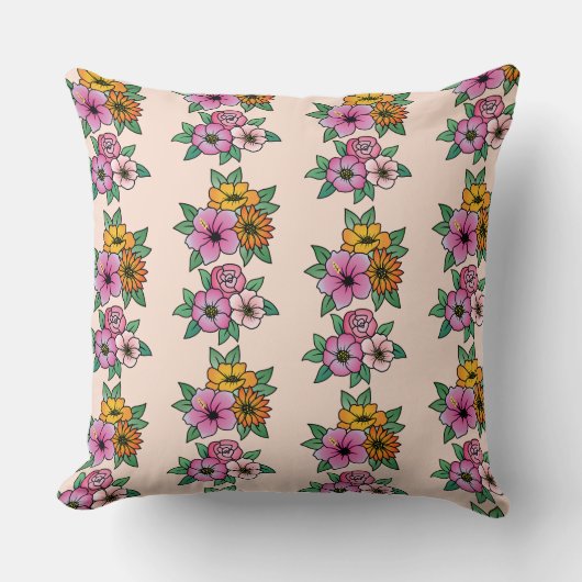 オレンジとピンクのブーケ模様装飾用クッション クッション (正面)