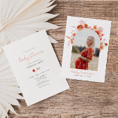 オレンジとピンクのボホフローラアーチ写真ベビーシャワー 招待状