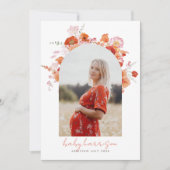 オレンジとピンクのボホフローラアーチ写真ベビーシャワー 招待状 (正面)