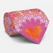 オレンジとピンクのマンダラパターンとハート ネクタイ (ロール)