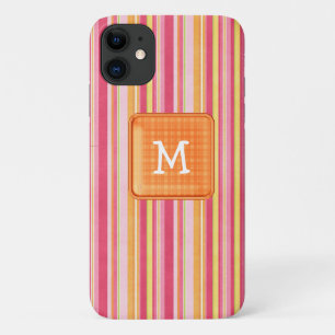 オレンジとピンクのモノグラストライプのム iPhone 11 ケース