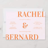 オレンジとピンクのレトロタイポグラフィーQRコード結婚式 招待状 (正面)