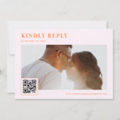 オレンジとピンクのレトロタイポグラフィーQRコード結婚式 招待状 (裏面)
