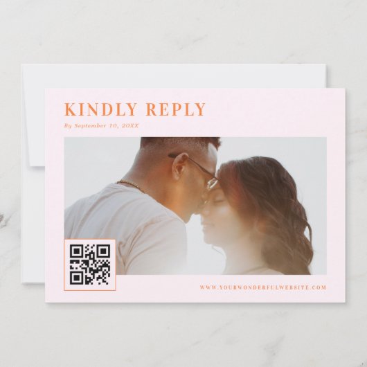 オレンジとピンクのレトロタイポグラフィーQRコード結婚式 招待状 (裏面)