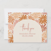 オレンジとピンクのレトロフローラグルーヴィベビーフラット サンキューカード (正面)