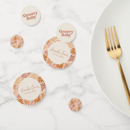 オレンジとピンクのレトロフローラGroovyベビーシャワー コンフェッティ