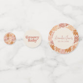 オレンジとピンクのレトロフローラGroovyベビーシャワー コンフェッティ (正面)