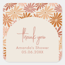 オレンジとピンクのレトロフローラGroovyベビーシャワー スクエアシール