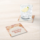 オレンジとピンクのレトロフローラGroovyベビーシャワー スクエアペーパーコースター (インサイチュ)