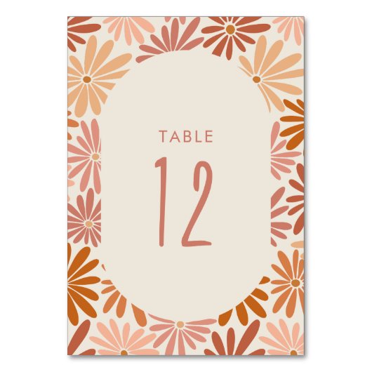 オレンジとピンクのレトロフローラGroovyベビーシャワー テーブルナンバー (裏面)