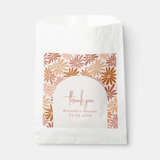 オレンジとピンクのレトロフローラGroovyベビーシャワー フェイバーバッグ (正面)