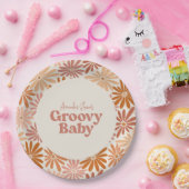 オレンジとピンクのレトロフローラGroovyベビーシャワー ペーパープレート (パーティー)