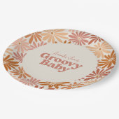 オレンジとピンクのレトロフローラGroovyベビーシャワー ペーパープレート (アングル)