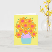 オレンジとピンクの春の花 カード (黄色い花)