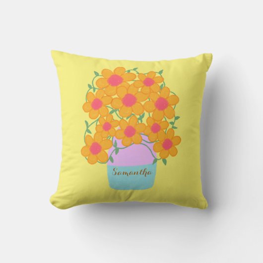 オレンジとピンクの春の花 クッション (正面)