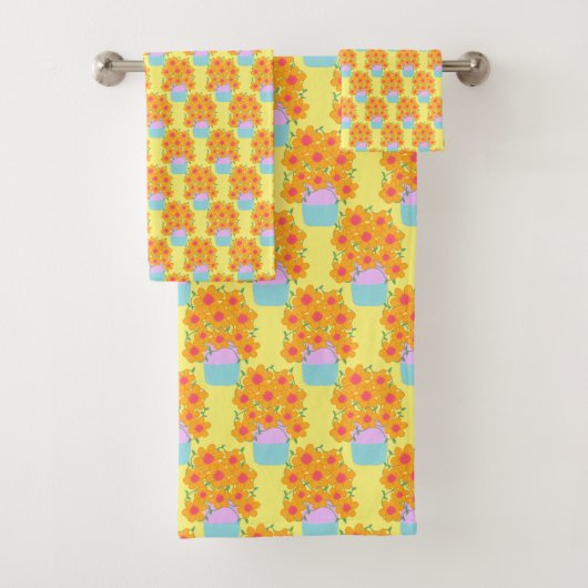 オレンジとピンクの春の花 バスタオルセット (インサイチュ)