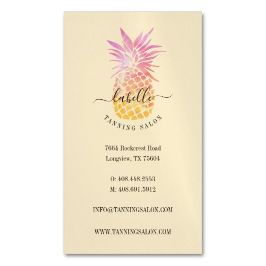 オレンジとピンクの水の色の熱帯パイナップルフルーツ マグネット名刺 (正面縦)