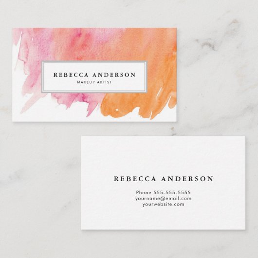 オレンジとピンクの水カラー抽象芸術 名刺 (正面/裏面)