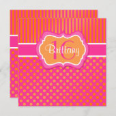 オレンジとピンクの水玉模様 16歳の誕生日パーティー招待状 招待状 (正面/裏面)