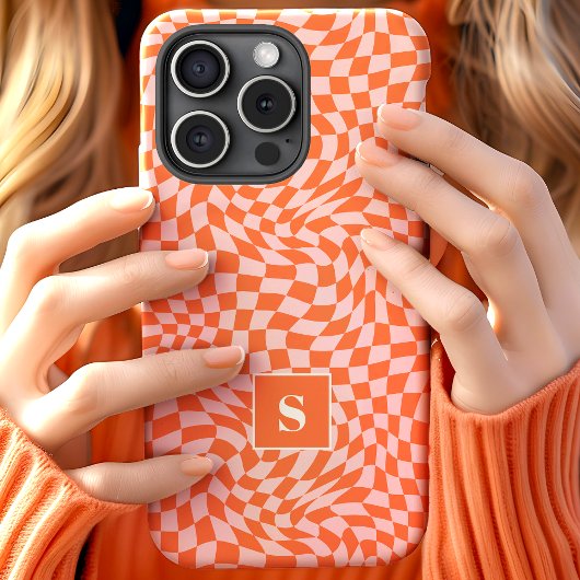 オレンジとピンクの波状チェックモノグラム Case-Mate iPhoneケース