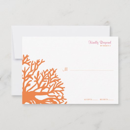 オレンジとピンクの熱帯サンゴの結婚式のrsvp 出欠カード (正面)